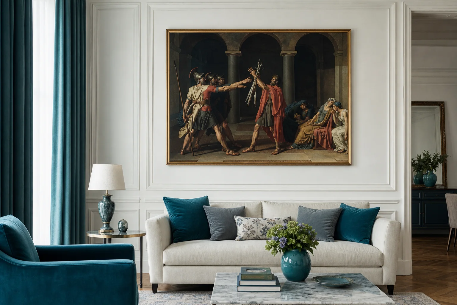œuvres emblématiques de la peinture néoclassique exposées en intérieur