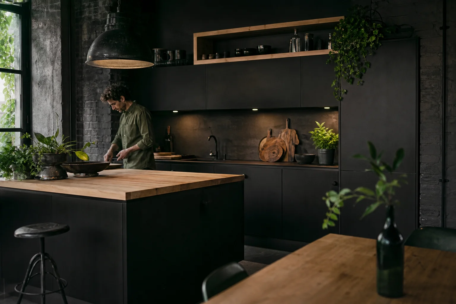 palette de couleurs noir et gris cuisine style industriel