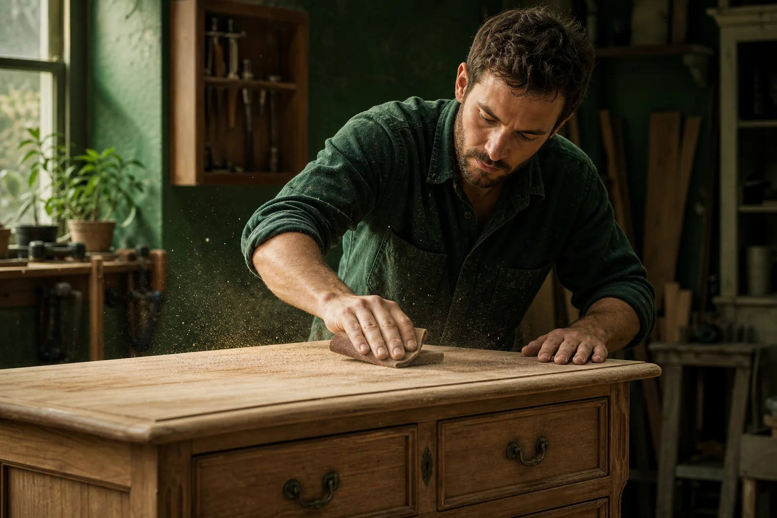 Technique de ponçage pour repeindre un meuble en bois