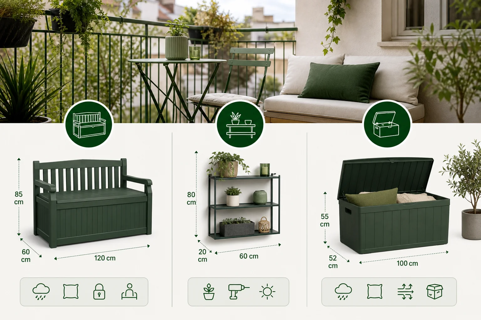 solutions de rangement extérieur pour aménagement petit balcon