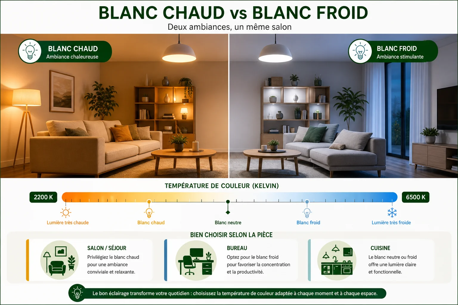 comment éclairer un salon selon la température de couleur en Kelvin