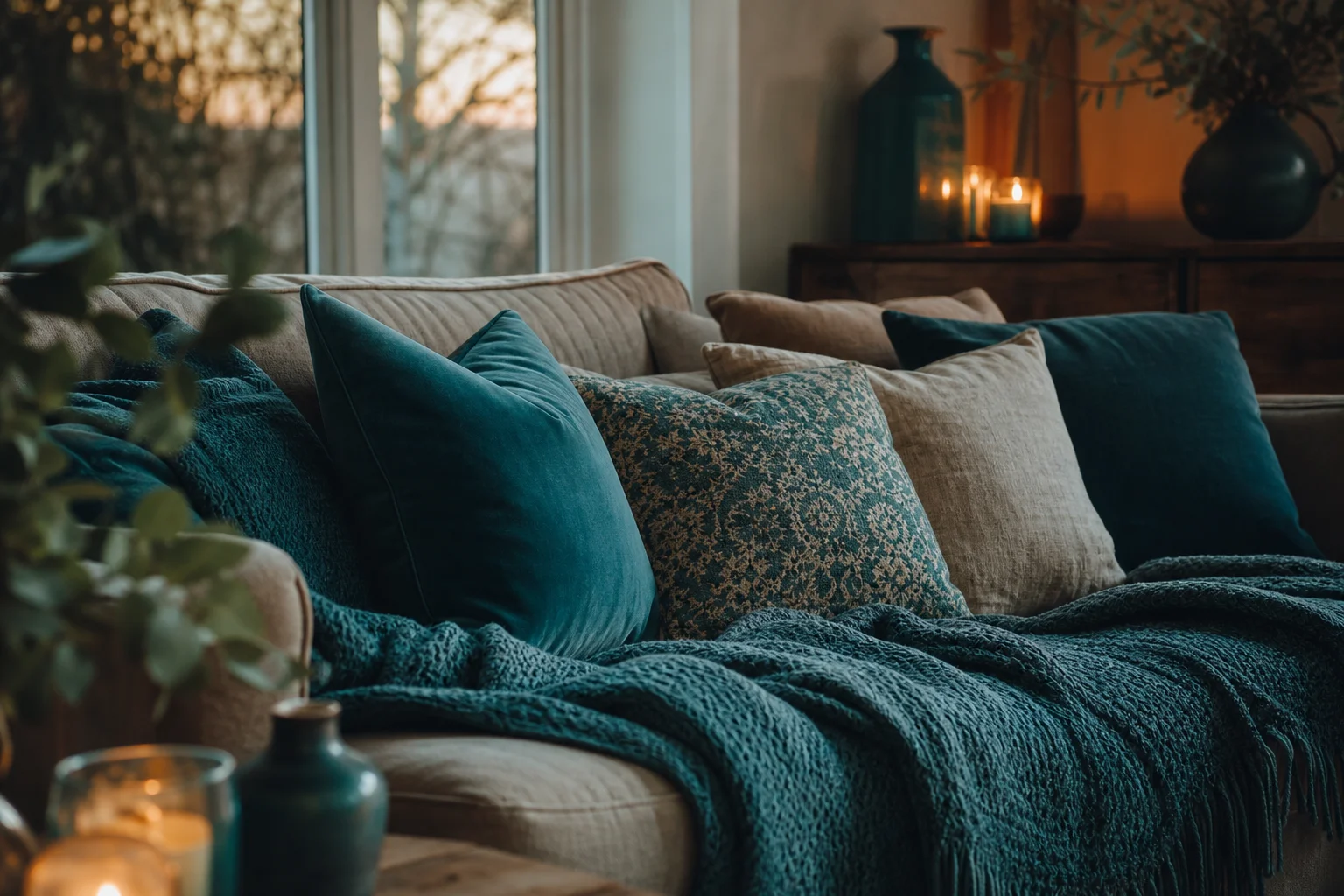 textiles et matières mélangés pour une déco maximaliste chaleureuse
